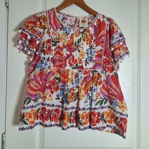 Farm Rio Women's Floral Spring Banana Top Blouse size medium